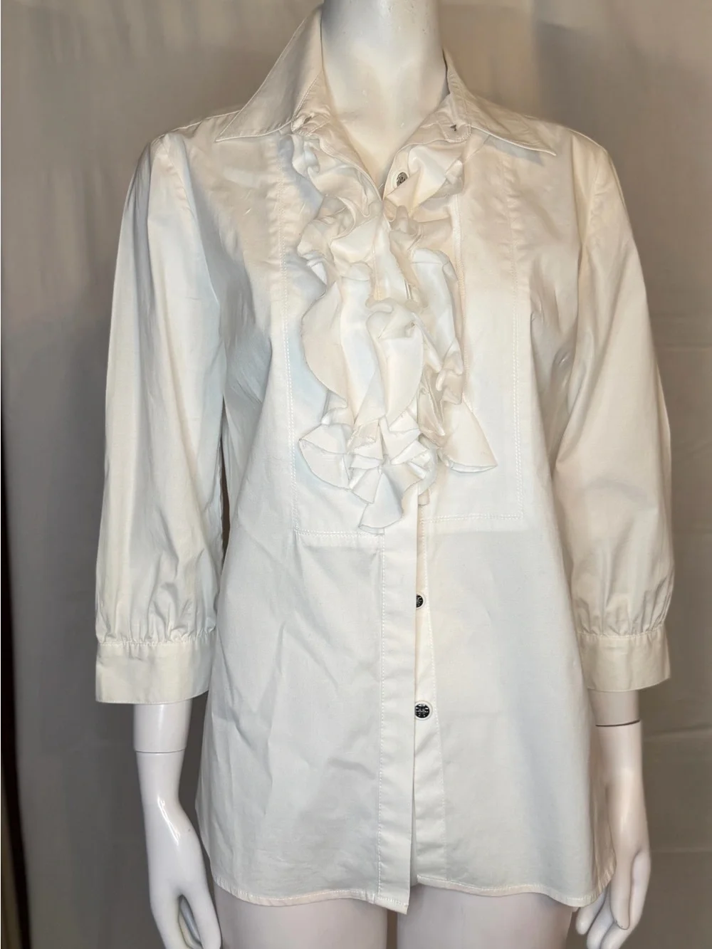 Tory Burch White Button-Up Shirt with Logo Tag